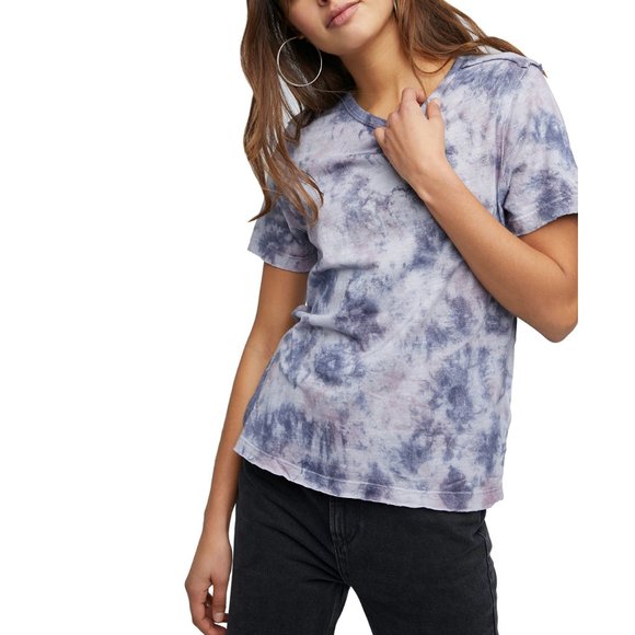 Free People Tee Womens Black Riptide Tie Dye Short Sleeve Crewneck Knit T-Shirt - Picture 3 of 7